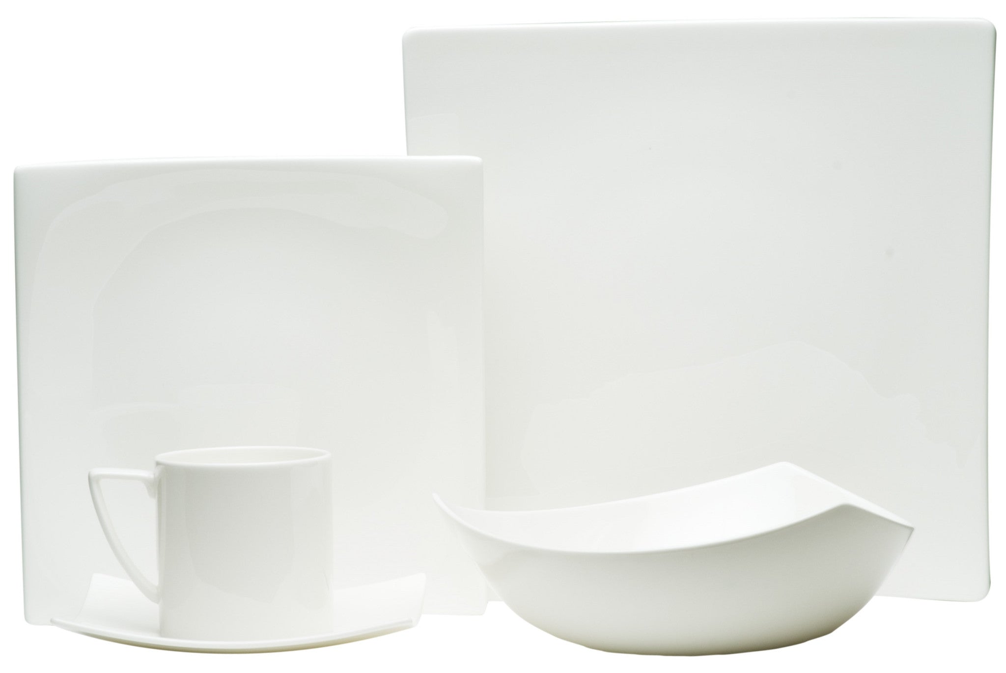 White Five Piece Square Bone China Dinnerware Set-2