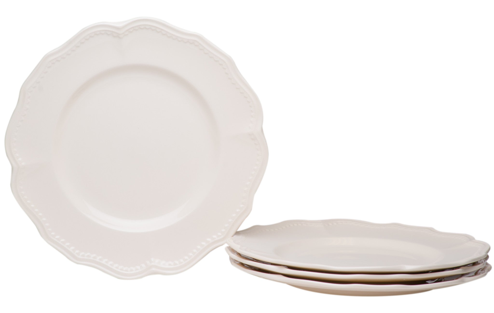 White Four Piece Scallop Stoneware Service For Four Dinner Plate Set-0