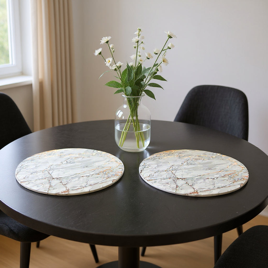 15" X 15" Gold Ivory And Gray Abstract Agglomerated cork Round Placemats-1