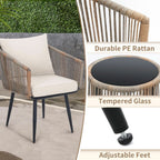Beige 3 Piece Patio Rattan Bistro Conversation Set Outdoor Wicker Chairs And Side Table-2
