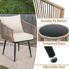 Beige 3 Piece Patio Rattan Bistro Conversation Set Outdoor Wicker Chairs And Side Table-2