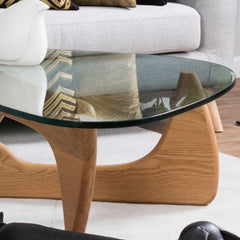 Mid Century Glass Top End Table With Light Walnut Finish-3