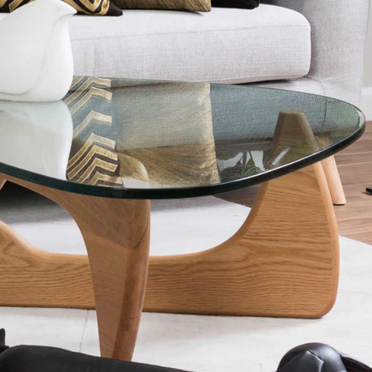 Mid Century Glass Top End Table With Light Walnut Finish-3