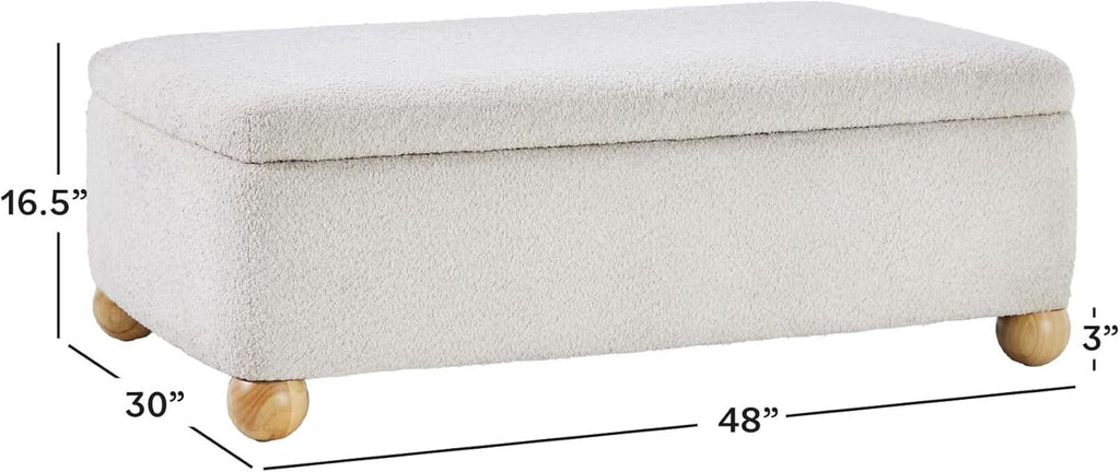Contemporary Large Ivory Storage Ottoman With Legs-1
