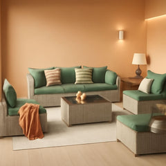 Patio 7 Piece PE Wicker Sectional Sofa Set Table Green-0