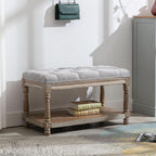 Grey Tufted Upholstered Storage Ottoman Bench Shelf-1