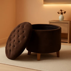 Brown Velvet Upholstered Ottoman With Concealed Storage-0