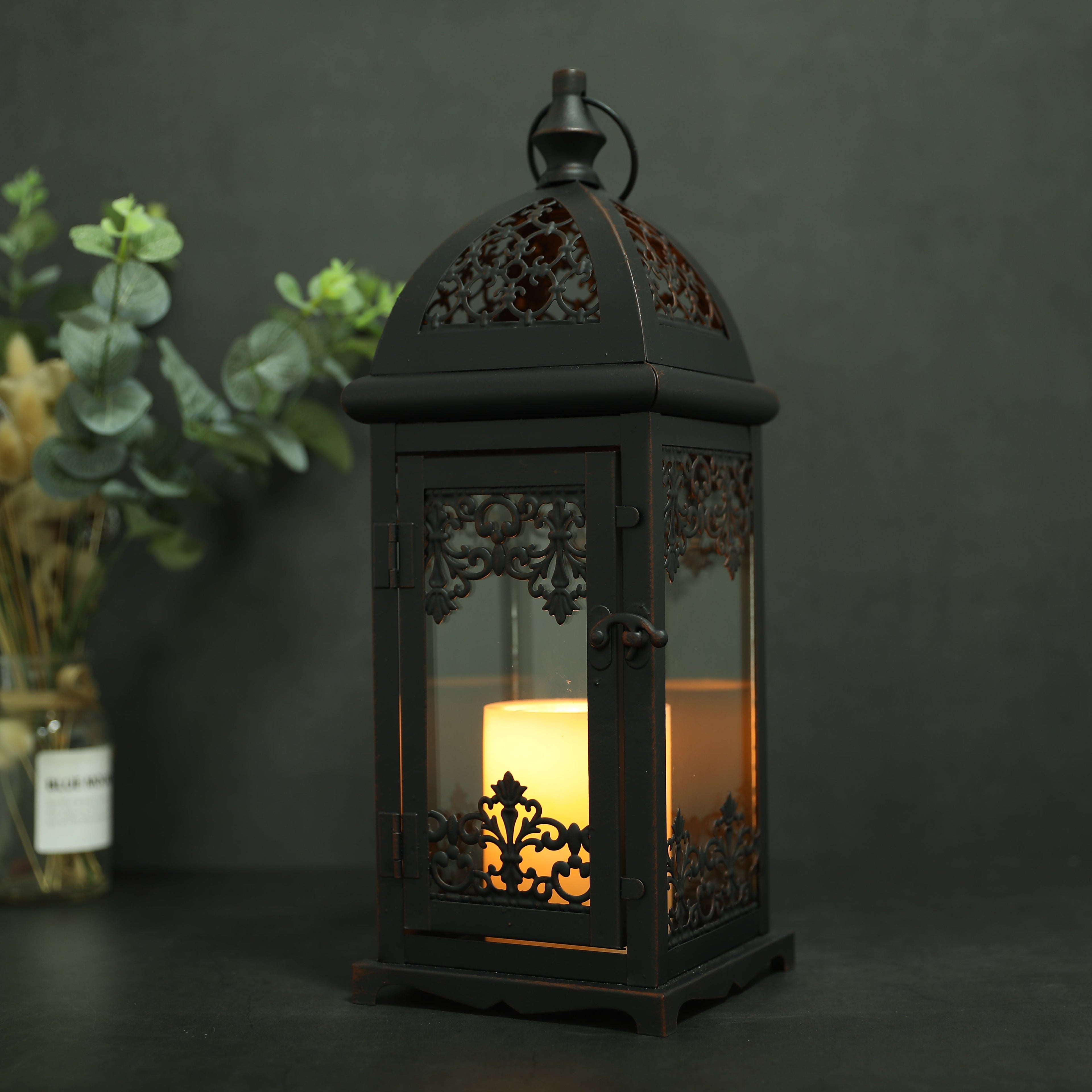 15" High Decorative Candle Lantern Black-4