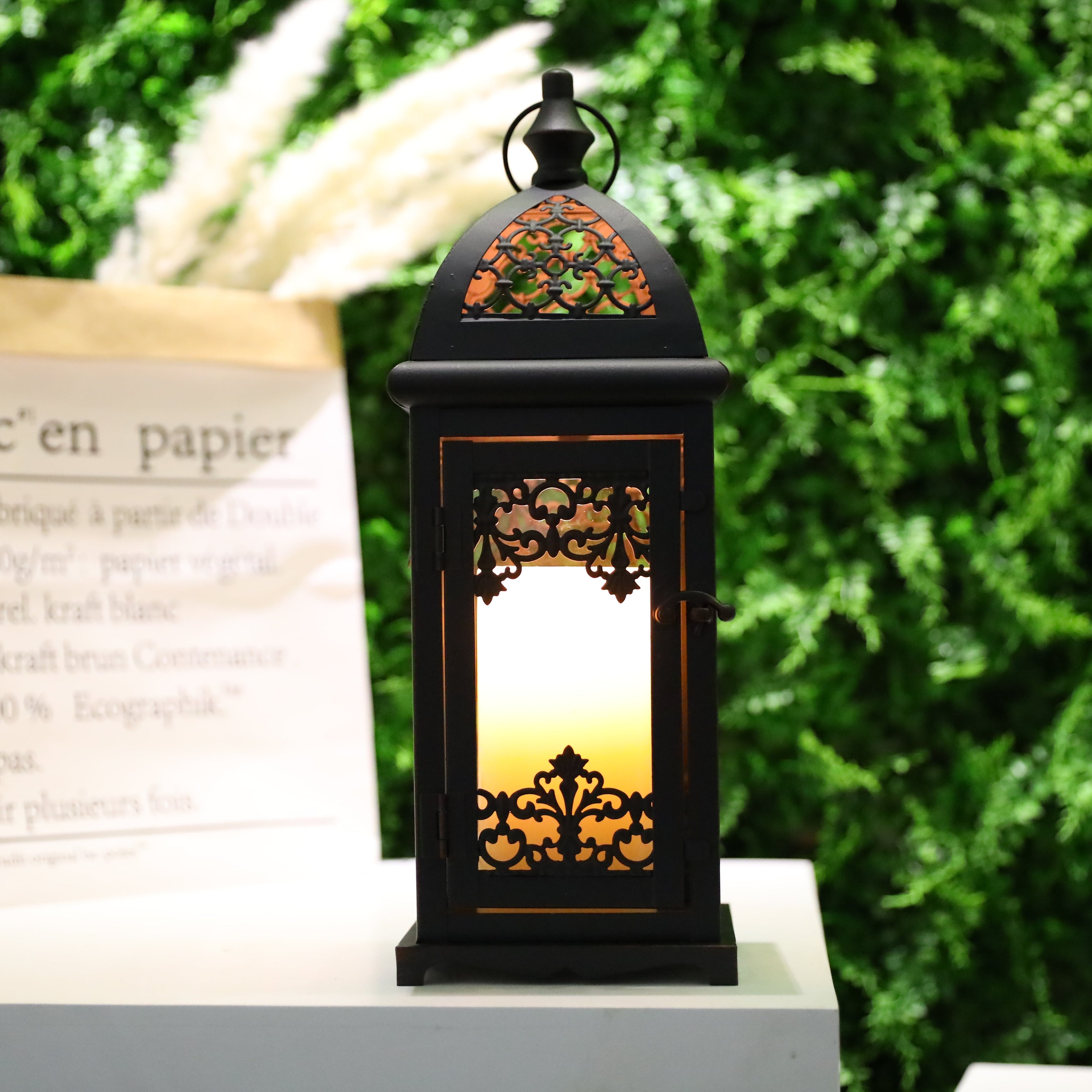 15" High Decorative Candle Lantern Black-3