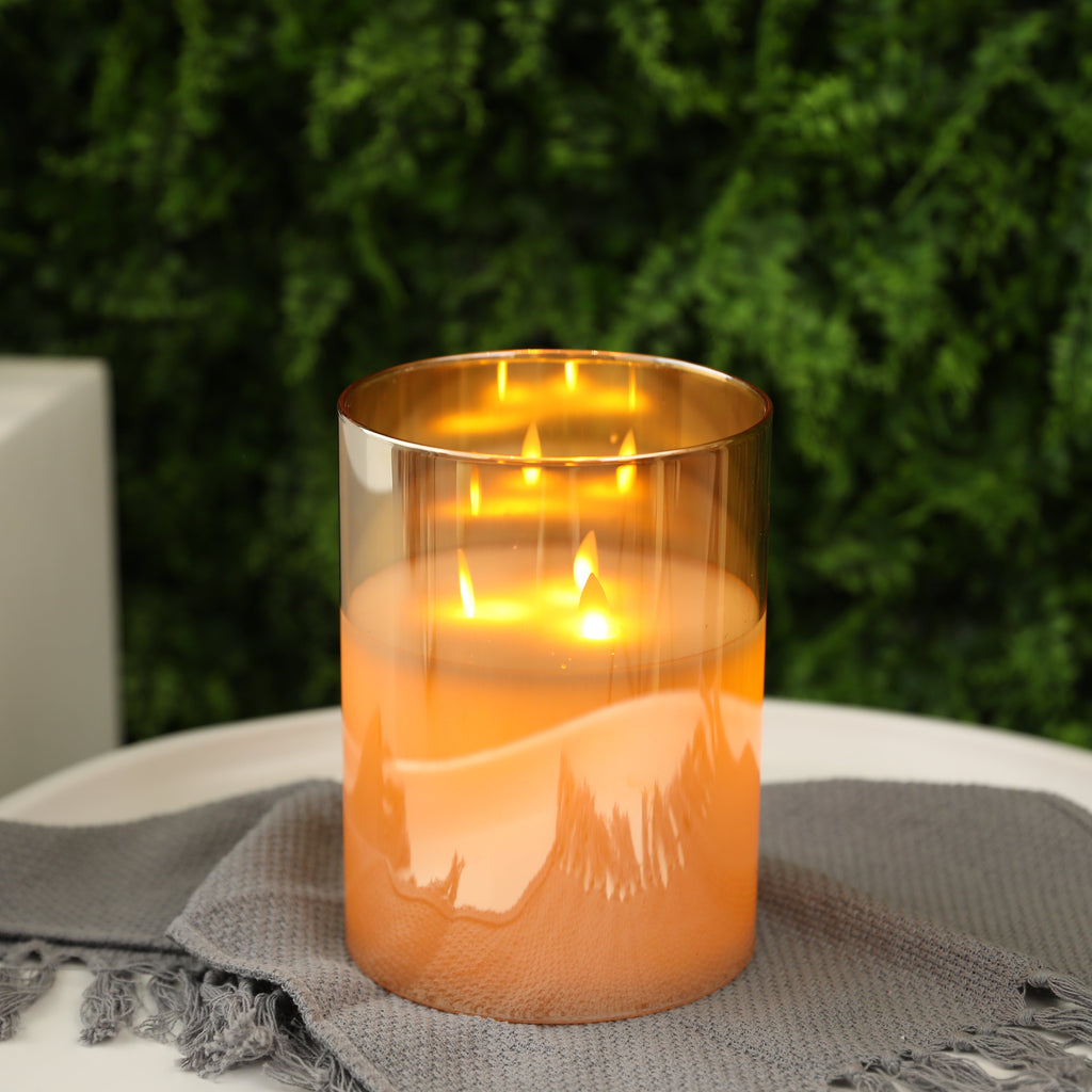 8''High 3-Wick Glass Battery Operated Flameless Candles Yellow-3