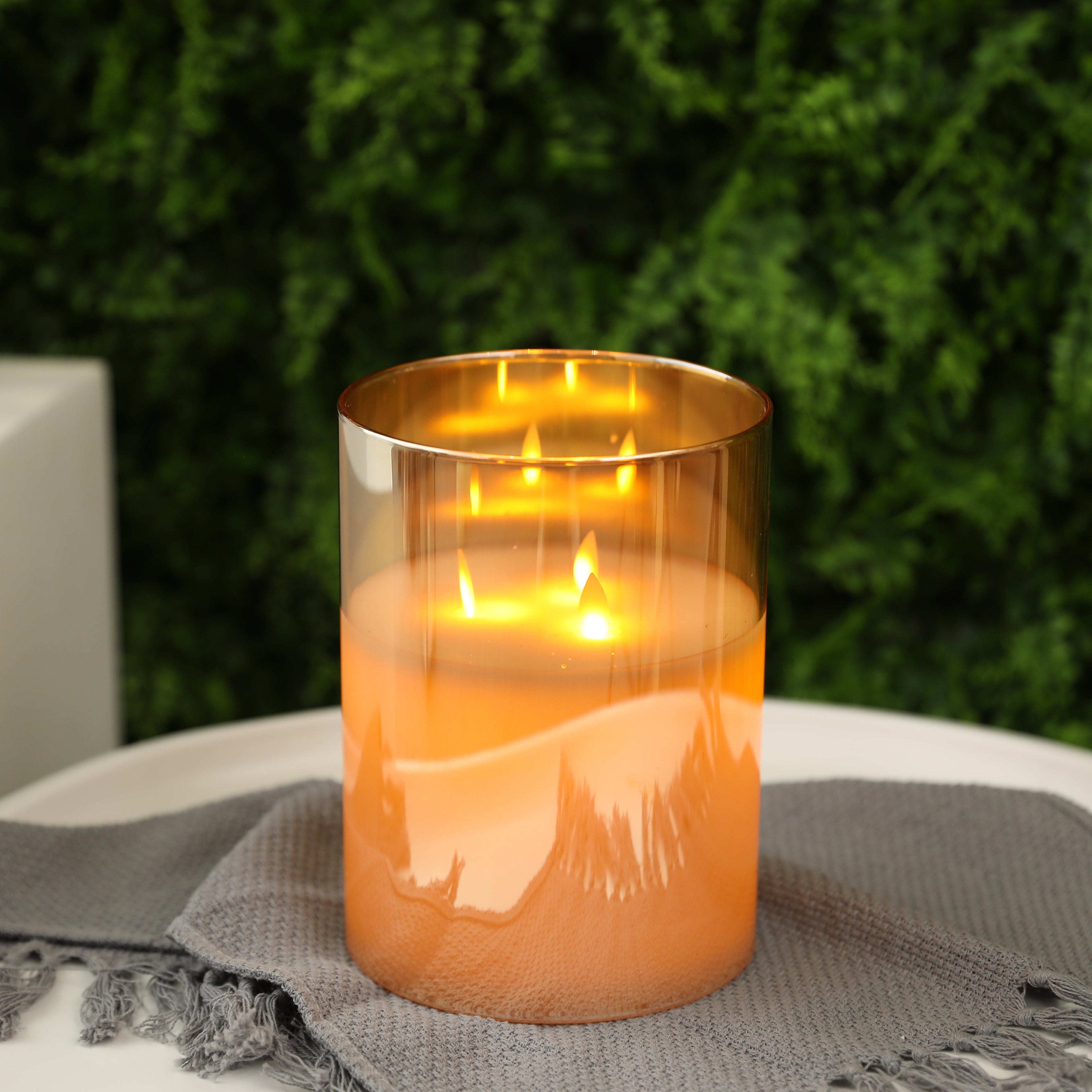8''High 3-Wick Glass Battery Operated Flameless Candles Yellow-3