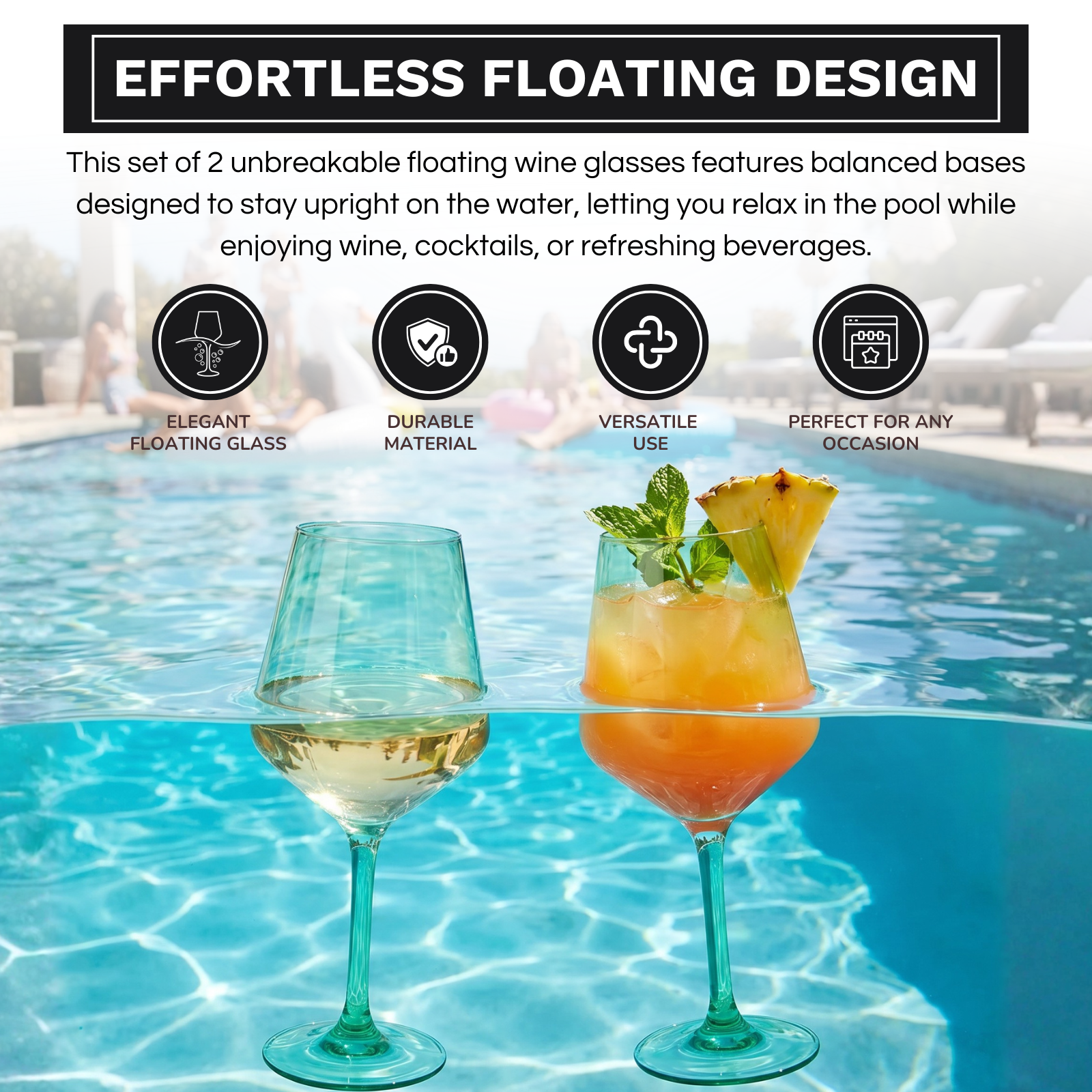Floating Wine Glasses for Pool - Set of 2-15 OZ (Green)-3