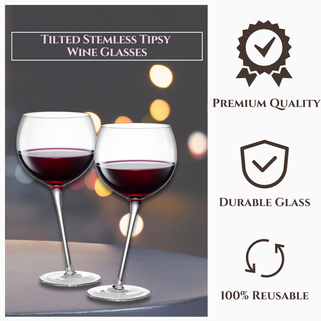 Tipsy Wine Glasses Set of 2 - 15.5OZ Unique Tilted Stemless Wine Glasses-2