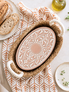 Bread Warmer & Basket Gift Set with Tea Towel - Vintage Vine Oval