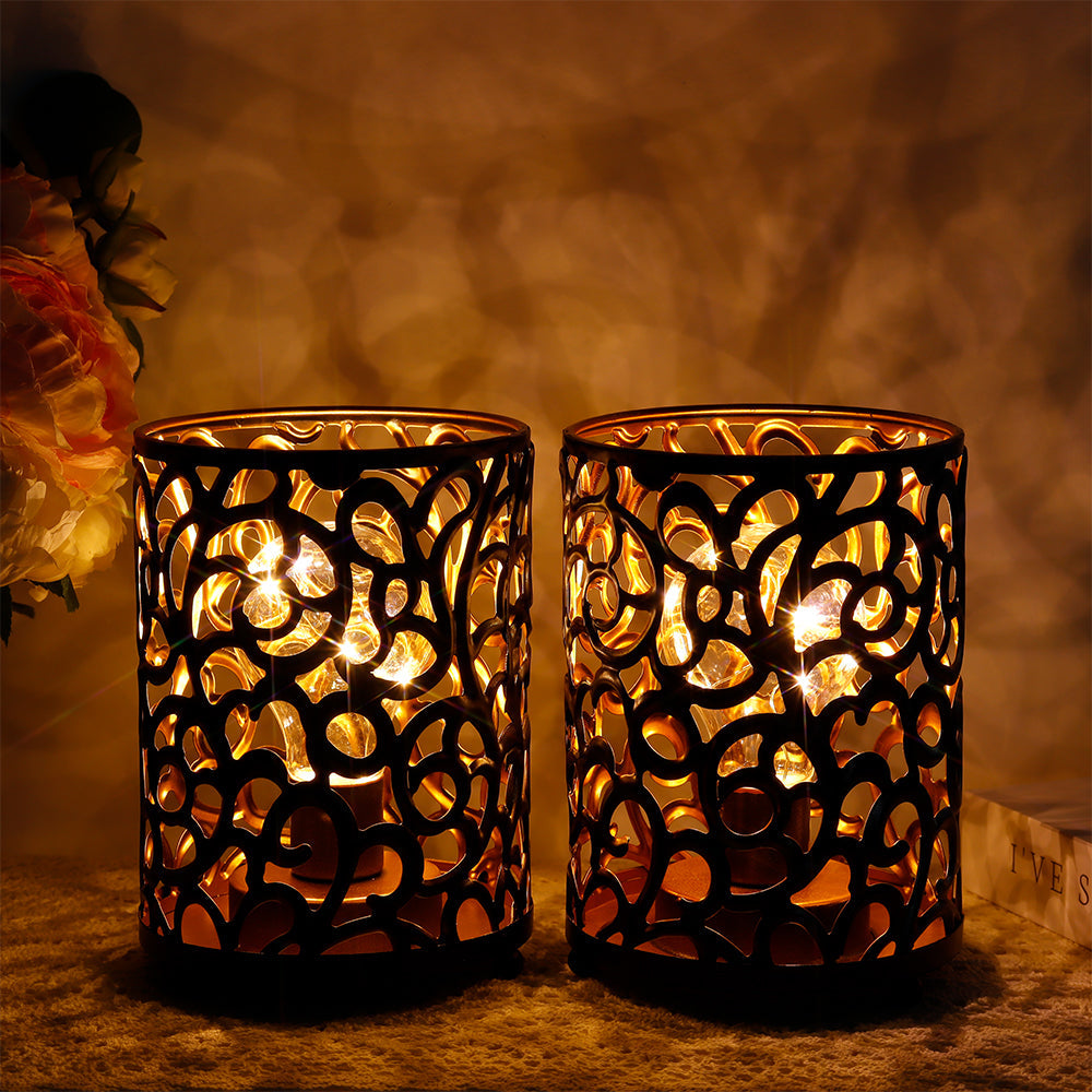 Set of 2 6.5''H Vintage Cordless Lamps with Fairy Lights(Black)-2