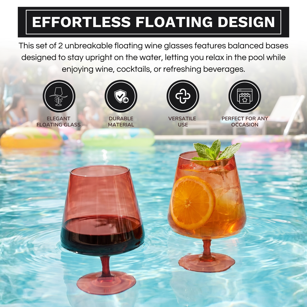 Floating Wine Glasses for Pool - Set of 2-15 OZ (Muted Red)-3