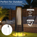 2 Piece Solar Powered Lantern Wicker Solar Patio Lamp Black-2