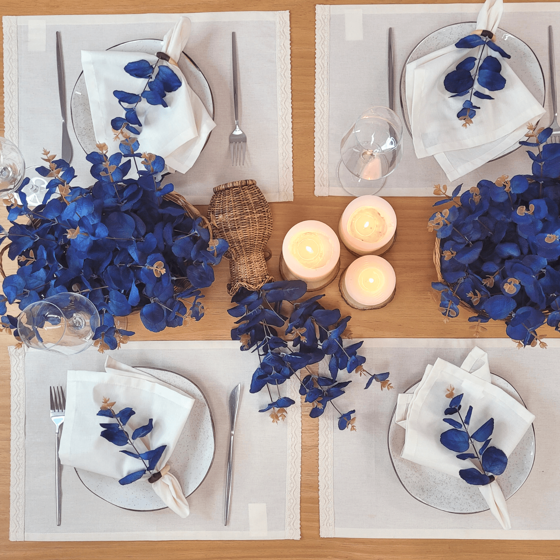 Set 4 Blue Eucalyptus Leaf Napkin Rings, Rustic Napkin Ring, Minimalist Tabledecor, Oriental Tabledeco-4