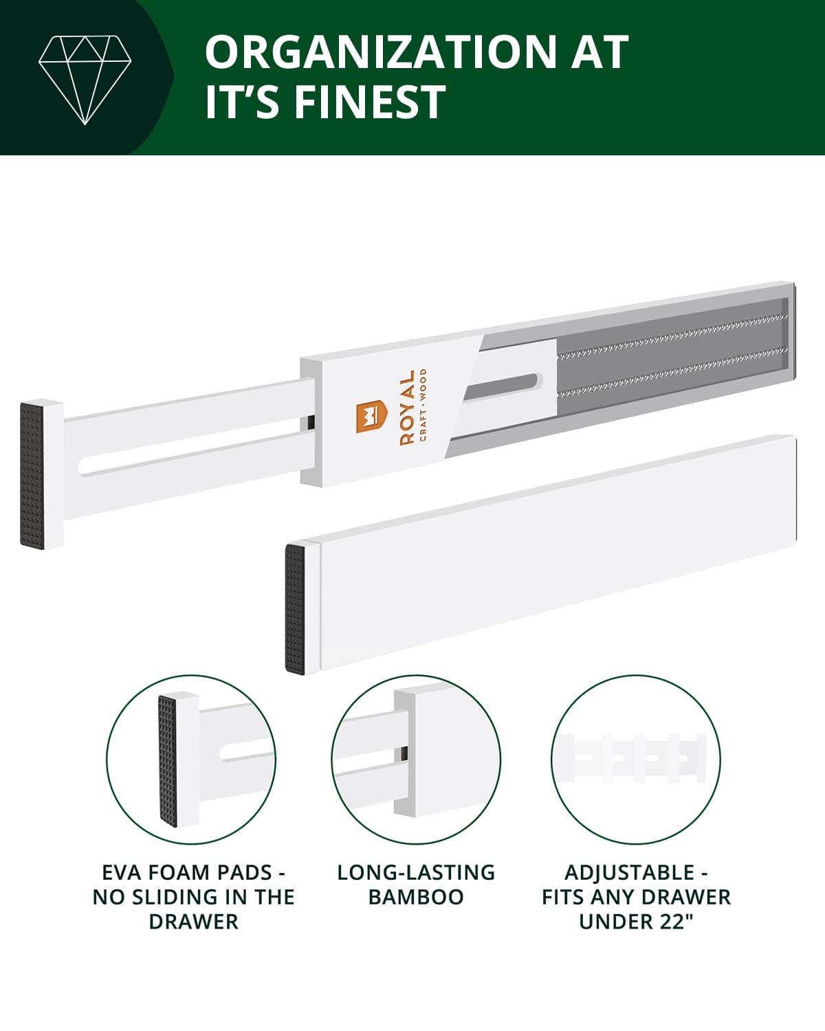 Drawer Dividers 22”, White-3
