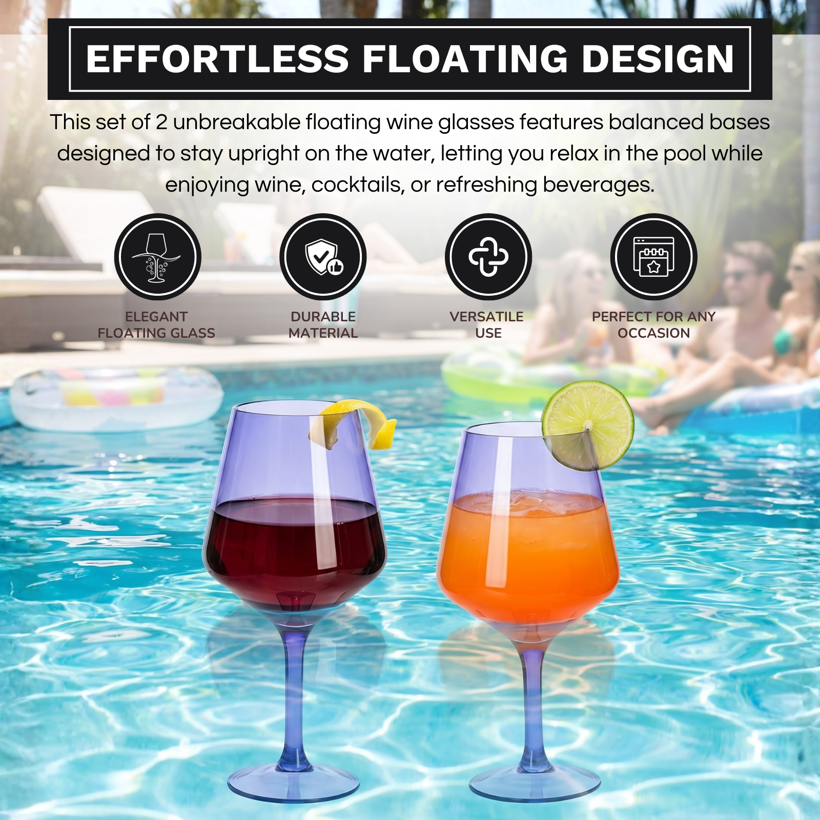 Floating Wine Glasses for Pool (18 Oz | Set of 2-3