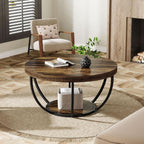 Round Coffee Table 31.7Inches Rustic Brown Storage-4