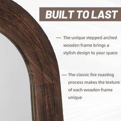 Arched Full Length Mirror 71x32 Inch Brown Solid Wood Frame-3
