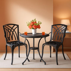 Outdoor Cast Aluminum Bistro Set 3 Piece Table And 2 Chairs Black-0