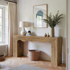 63 Inches Intricately Designed Walnut Console Table-3