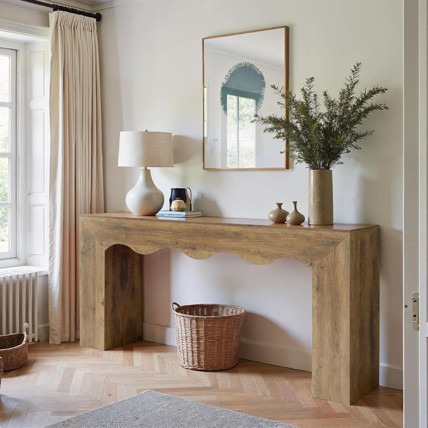 63 Inches Intricately Designed Walnut Console Table-3