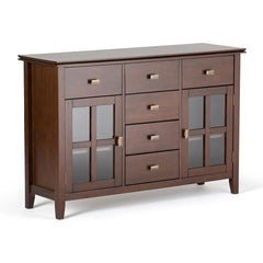 Pine Wood Sideboard Buffet Russet Brown Adjustable Shelves-1