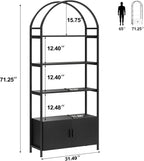Arched Bookcase With Doors 71 Inch Industrial Black-1