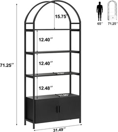 Arched Bookcase With Doors 71 Inch Industrial Black-1