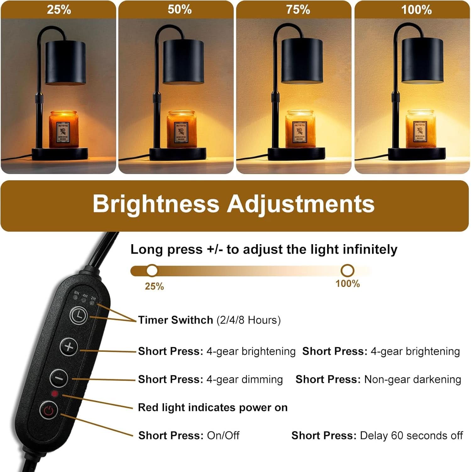 Dimmable Candle Warmer Lamp With Timer Control Black