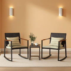 Outdoor Rocking Bistro Set With Cushions And Glass Table-0