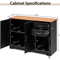 Buffet Credenza Console Table With Drawers In Oak Finish-3