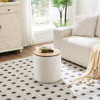 Circular Storage Ottoman Sixteen Inch White Boucle-3