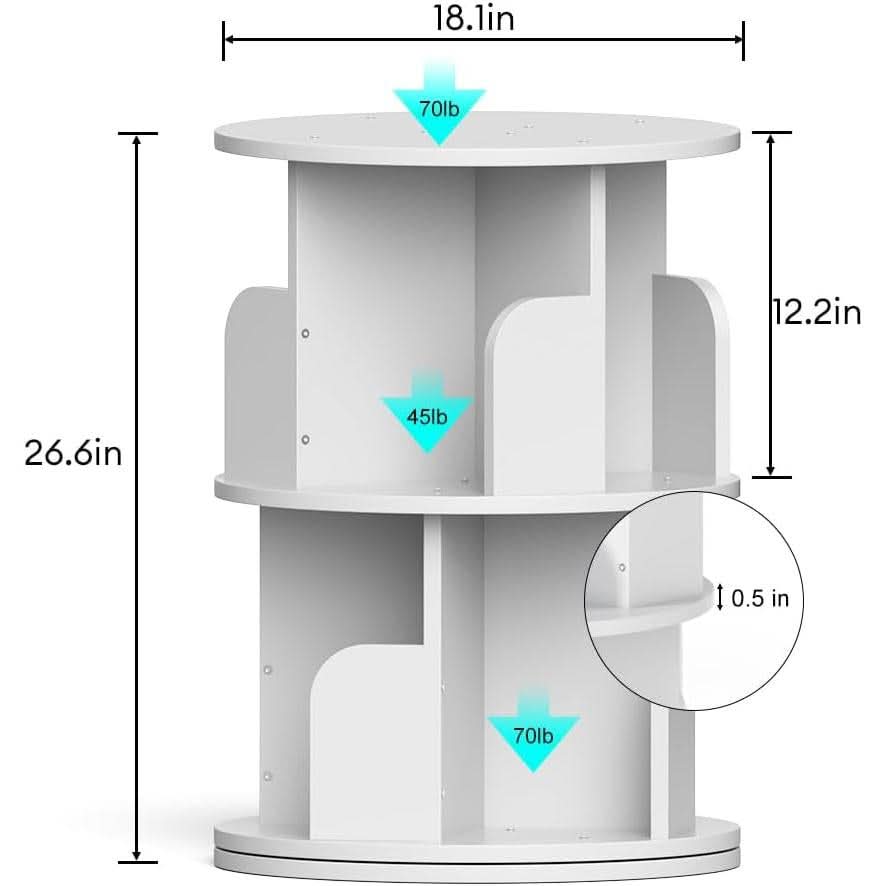 Rotating Bookshelf 2 Tier White Narrow Corner Swivel-0