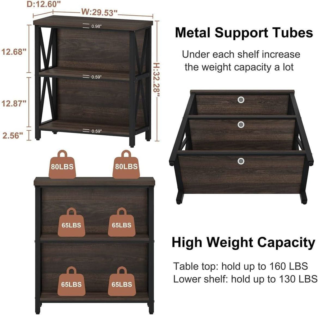 Industrial Timber Three Shelf Bookcase Dark Walnut-1