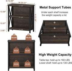 Industrial Timber Three Shelf Bookcase Dark Walnut-1