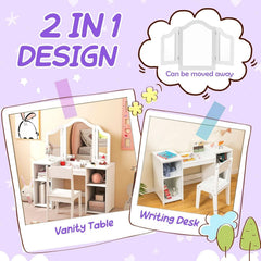 White Princess Vanity Desk Featuring Detachable Mirror-1