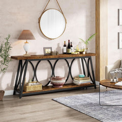70.9 Inch Rustic Brown Industrial Grade Console Table-1