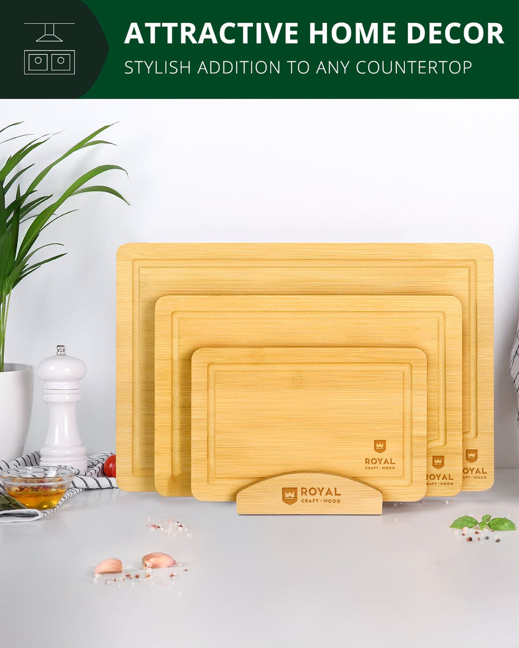 Cutting Board Stand with 3 Slots, Natural-4
