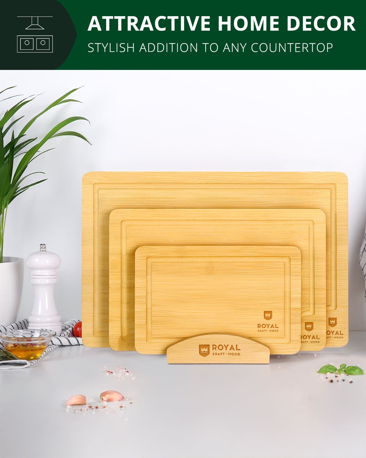 Cutting Board Stand with 3 Slots, Natural-4