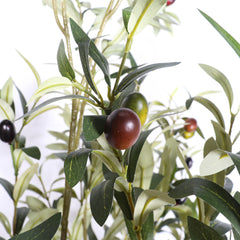 Artificial olive branch with green and black olives on a white background