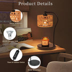 Candle Warmer Lamp With Fully Dimmable Rattan Shade