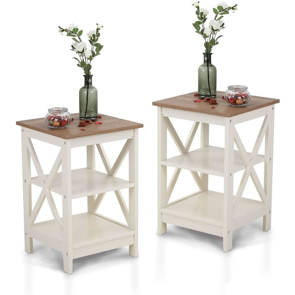 (Set of 2) 16" Compact Ivory Farmhouse End Tables-1