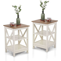 (Set of 2) 16" Compact Ivory Farmhouse End Tables-0