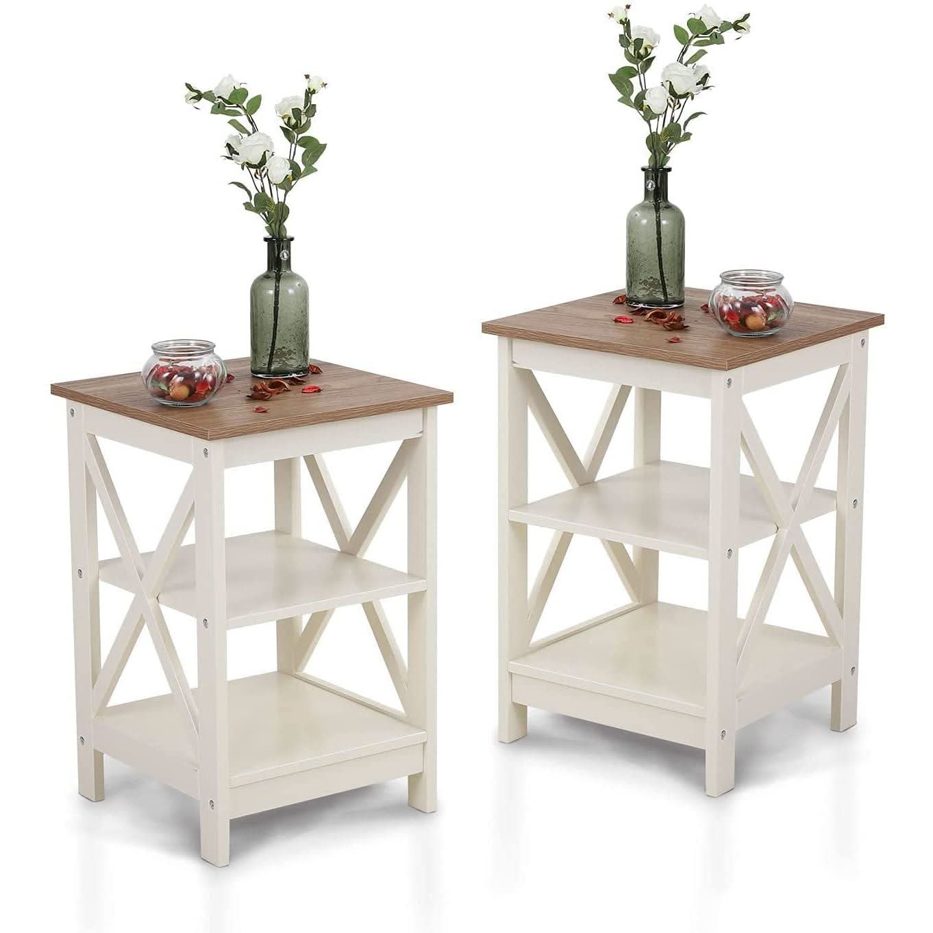 (Set of 2) 16" Compact Ivory Farmhouse End Tables-1
