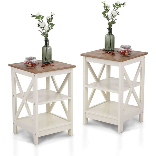 (Set of 2) 16" Compact Ivory Farmhouse End Tables-1