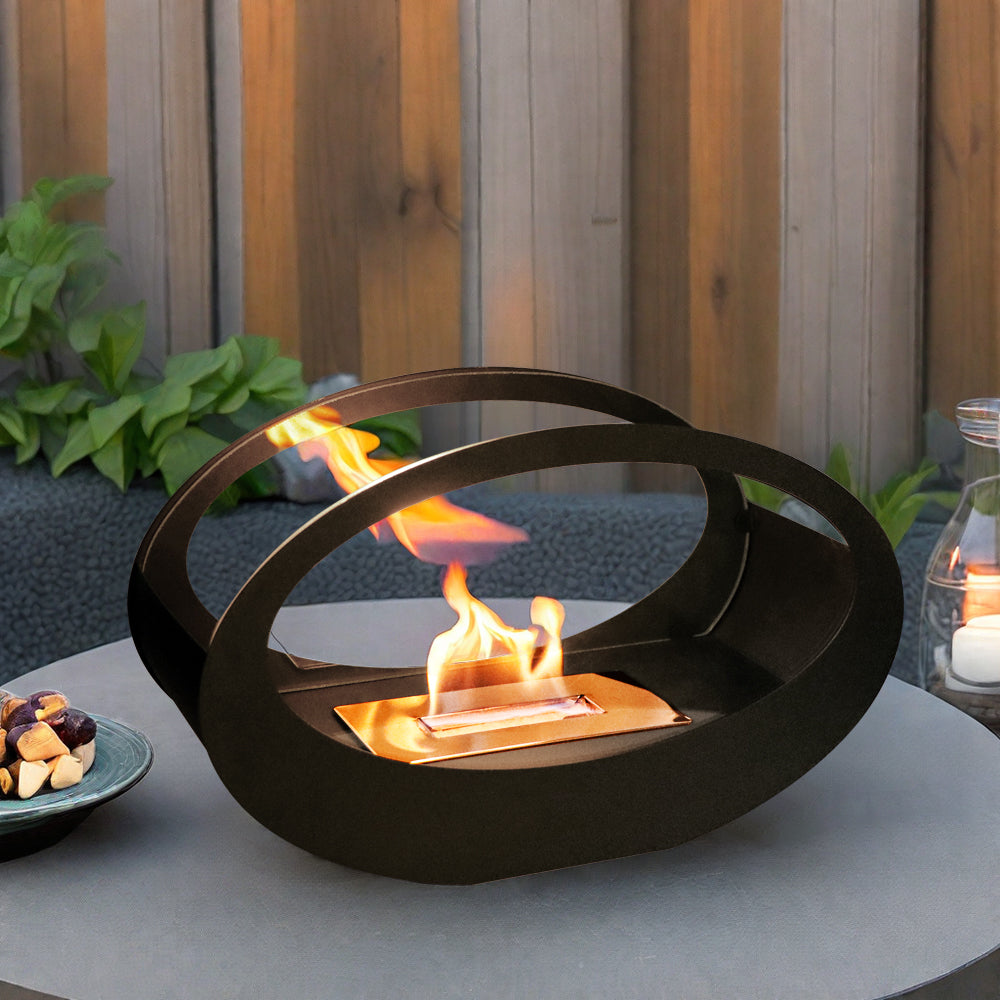 16"x9.5"H Black Metal Double Sided Oval Tabletop Fireplace-2